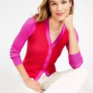LOFT Pink and Red Women's Cardigan